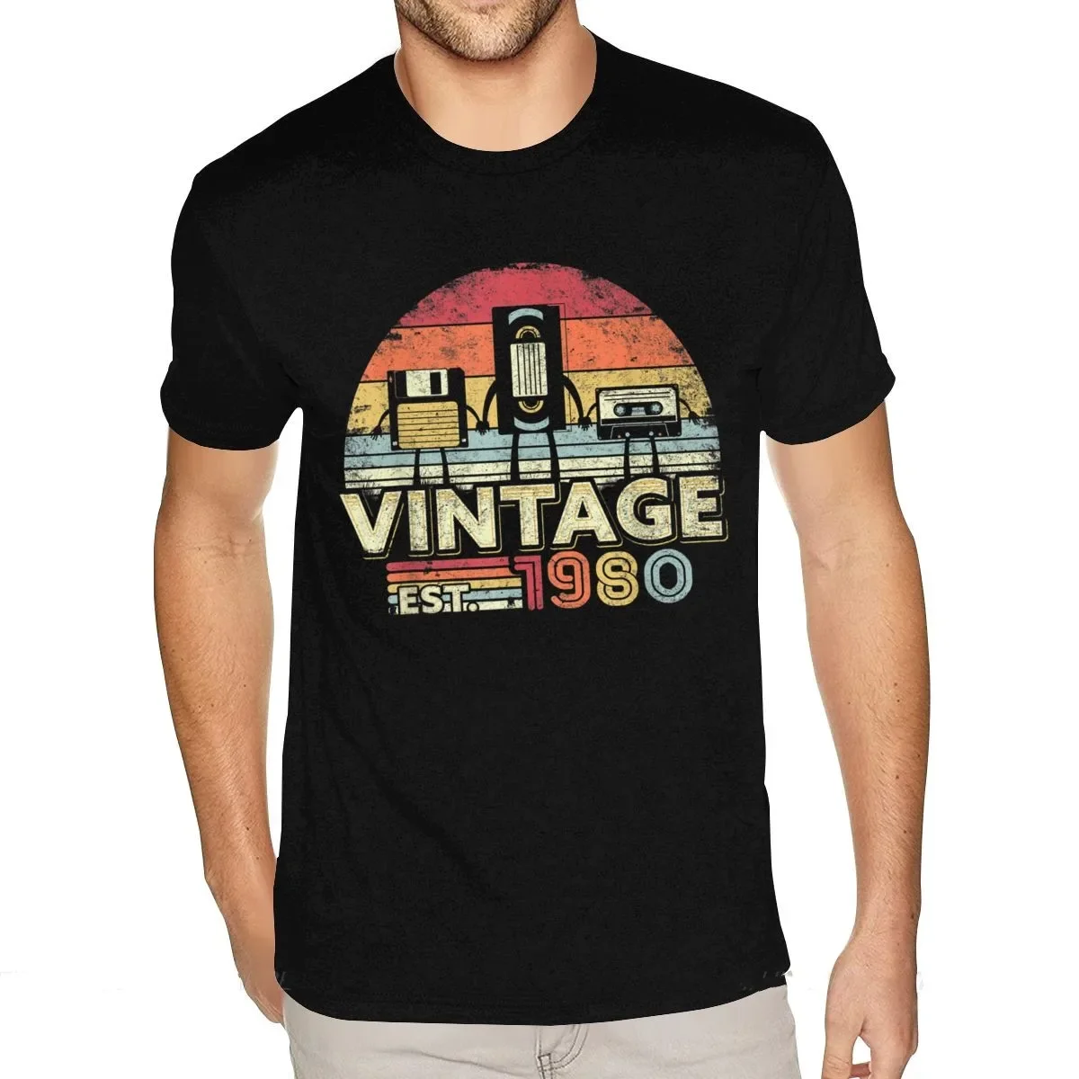 

1980 Shirt Vintage 40th Birthday Gift T-Shirts Funny Music Tech Wholesale T Shirts S-3XL Mens Clothing Summer Casual Top Tees
