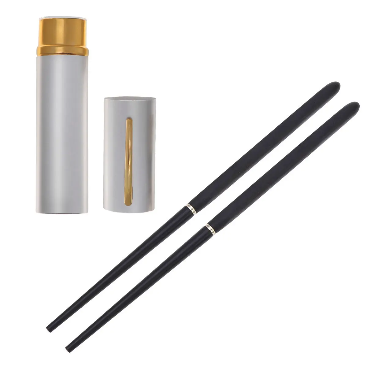 Portable Ebony Foldable Chopsticks Set Natural Antibacterial Smooth Polished Wooden Travel Chopsticks with Deluxe Aluminum Case view 2
