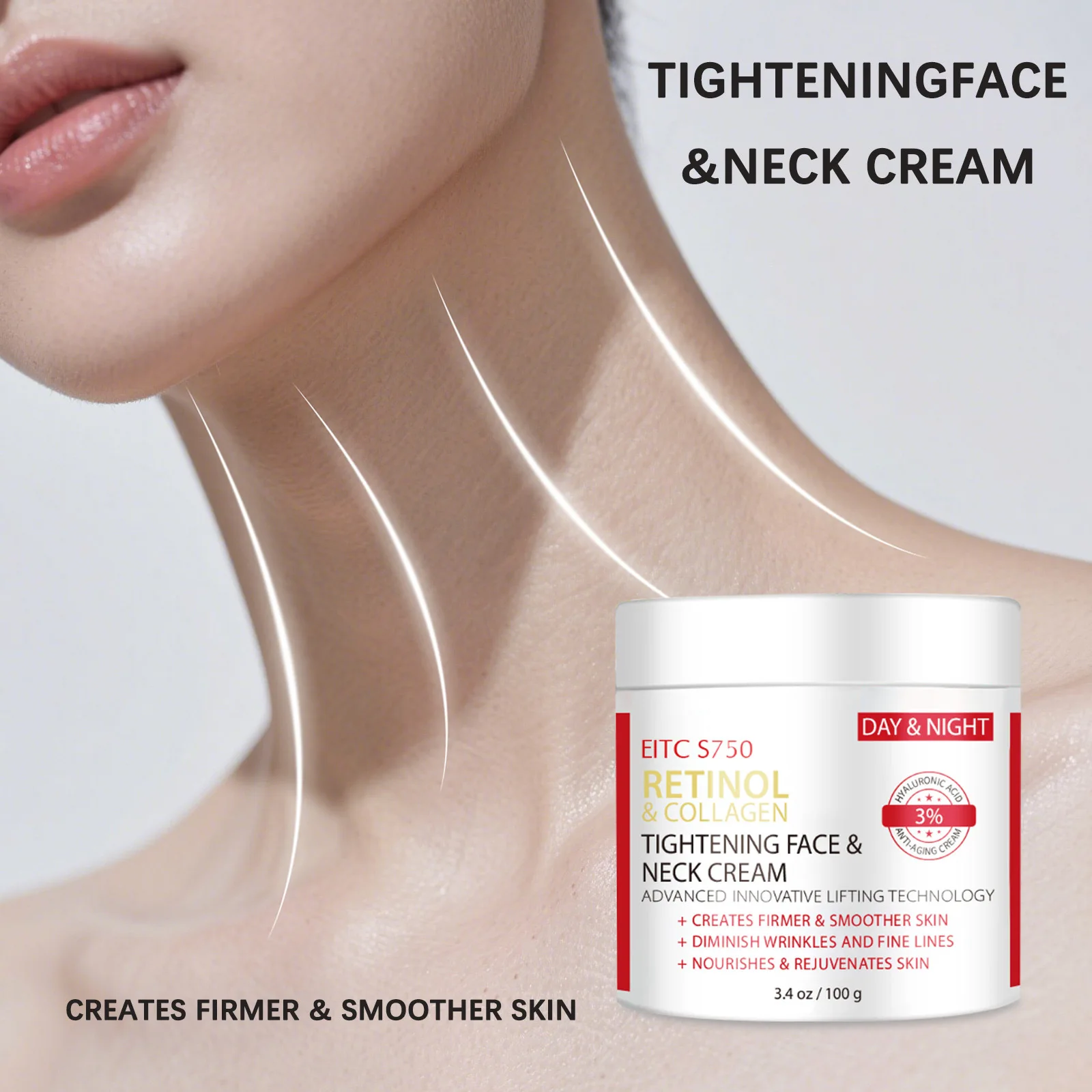 كريم الريتينول والكولاجين لشد الوجه والرقبة، الرفع المبتكر يخلق بشرة أكثر نعسانًا وتقليل التجاعيد والخطوط الدقيقة