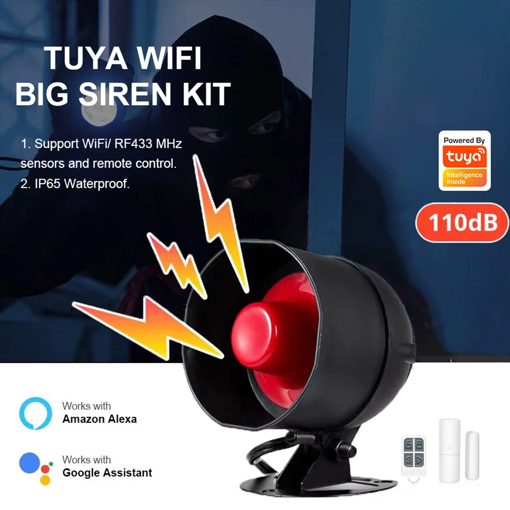 Tuya Wireless Loud Sound Alert Siren WiFi Siren Alarm System Kit Smart Life Siren Compatible With Alexa Google For Home Security