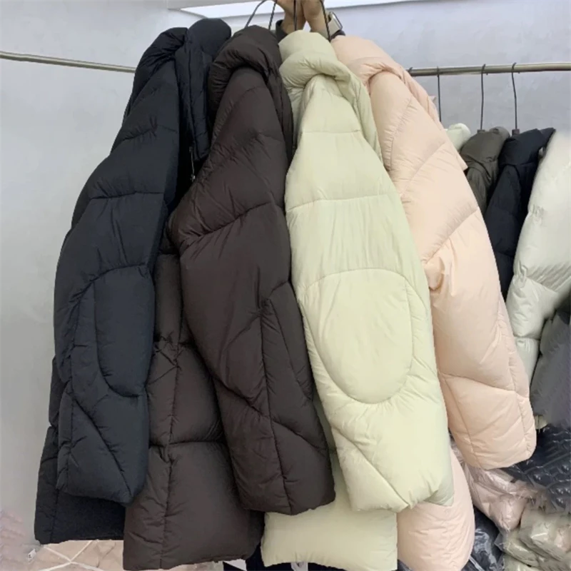 شتاء جديد وصول المرأة منتفخ سميكة الدافئة مقنعين أسفل سترة عالية الجودة موضة عادية فضفاض تنوعا الأبيض بطة ريشة معطف #4
