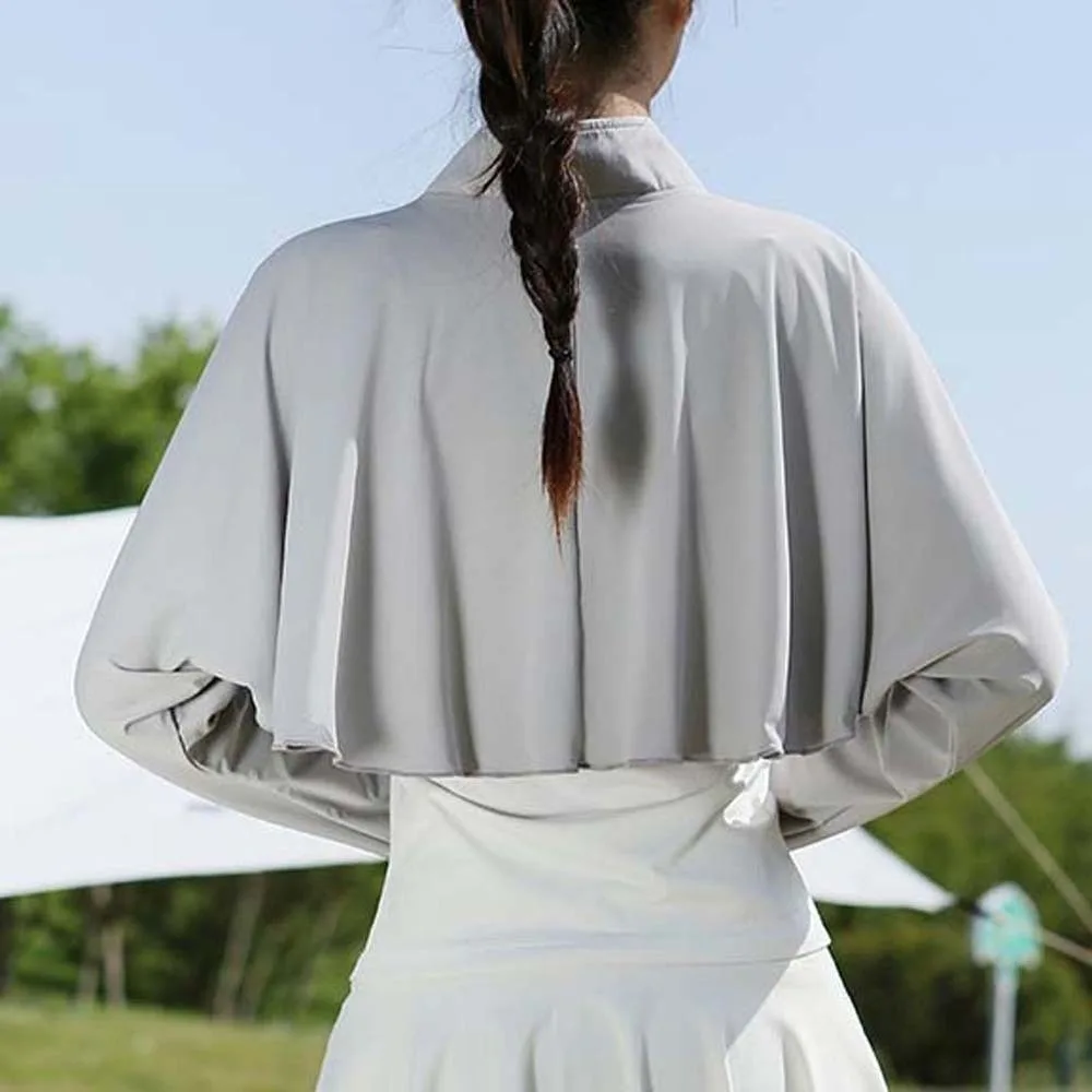 

Fashion Solid Color Summer Sunscreen Shawl Long Sleeve Sunshade Cloak Ice Silk Cape Thin Crop Top Sun Protection Clothing Riding
