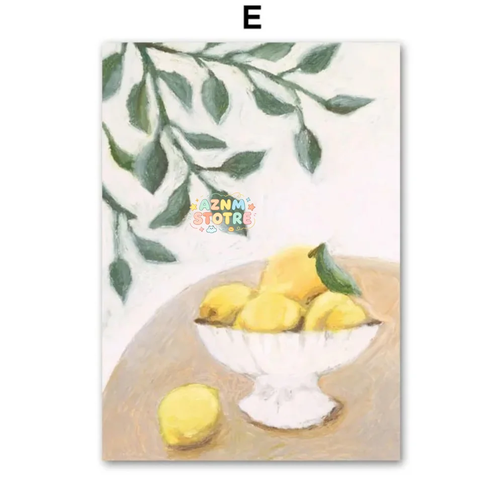 Retro Pajama Girl Lemon Flowers Vase Abstract Gallery Poster And Prints Wall Art Canvas Painting Pictures For Living Room Dec