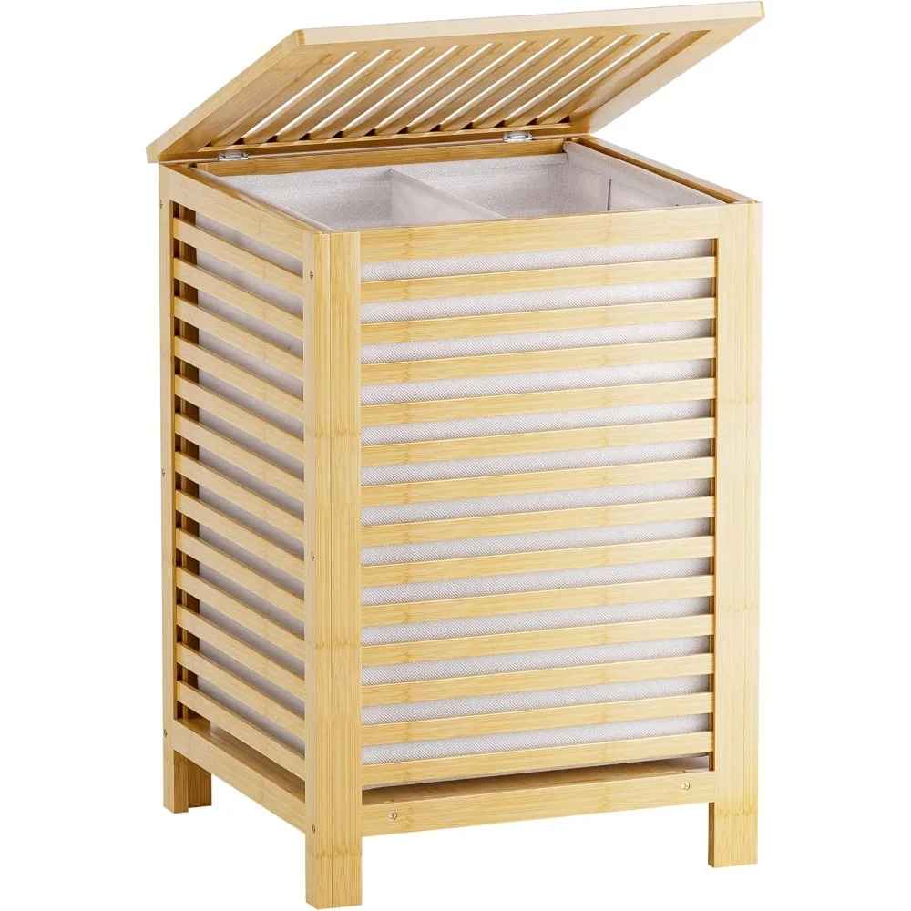 

Double Laundry Hamper with Lid, 2-Section Clothes Divider Laundry Sorter for Laundry Room, Bathroom, Bedroom