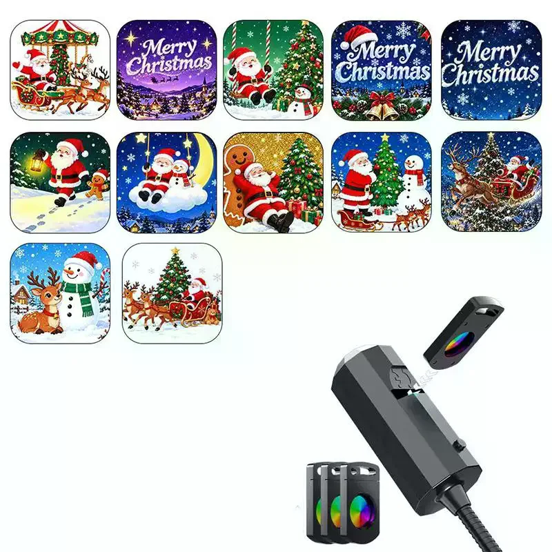 LED USB Projector Light Projection Patterns- Adjustable Santa Claus Snowman Tree Night Light for Christmas Decorations