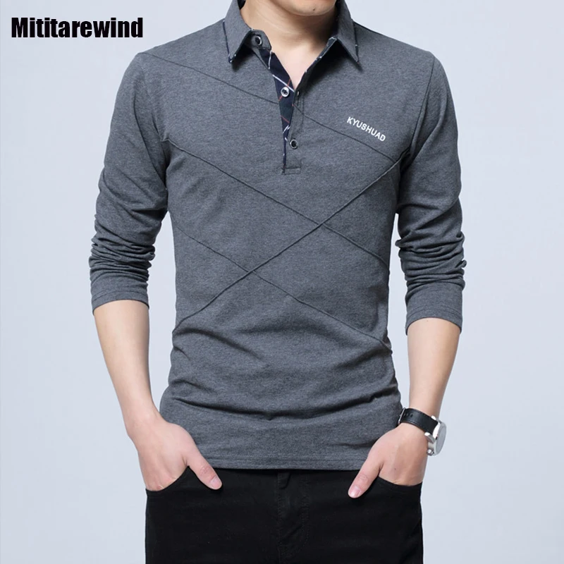 

100% Cotton Long Sleeve Tees for Men Spring Business Casual New Men's Tshirts Korean Fashion Slim Lapel T-shirt Simple Tops 5XL