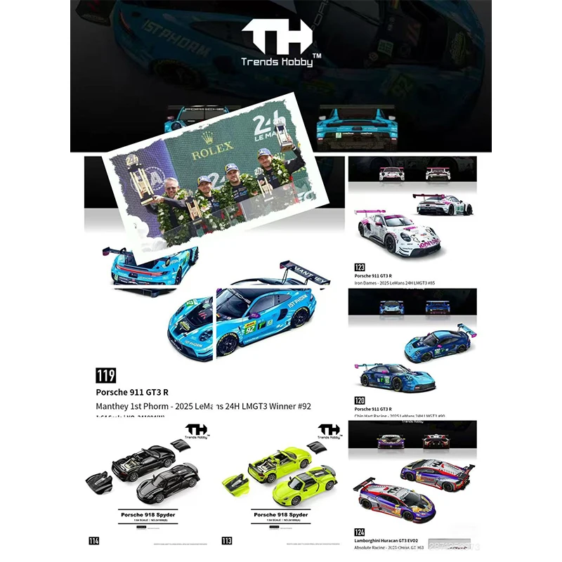 Trends Hobby 1:64 Lamborghini Porsche 911 GT3 R Le Mans 24h Legierung Champion-Automodell