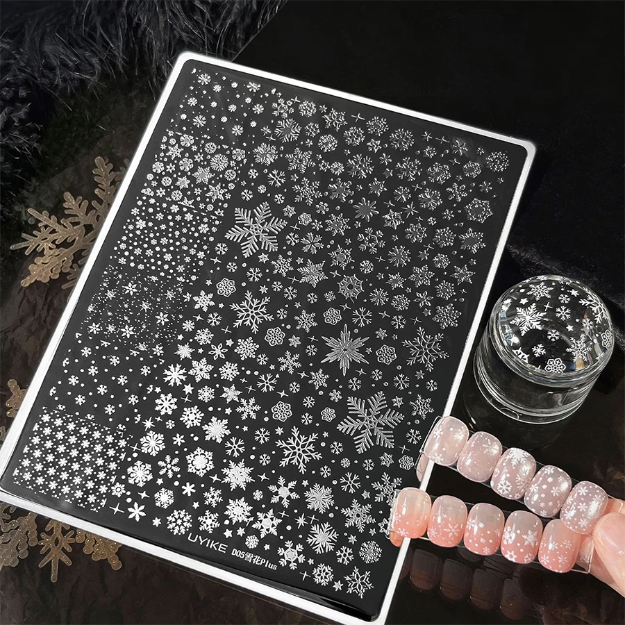 1 Piece Stainless Steel Nail Art Stamping Plate, Large and Small Snowflake Patterns, Winter Elements, DIY Nail Transfer Steel Plate Nail Art Tool