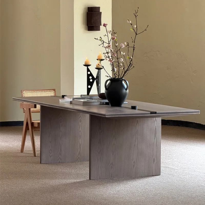 Medieval style, white wood solid wood large board table, conference table workbench