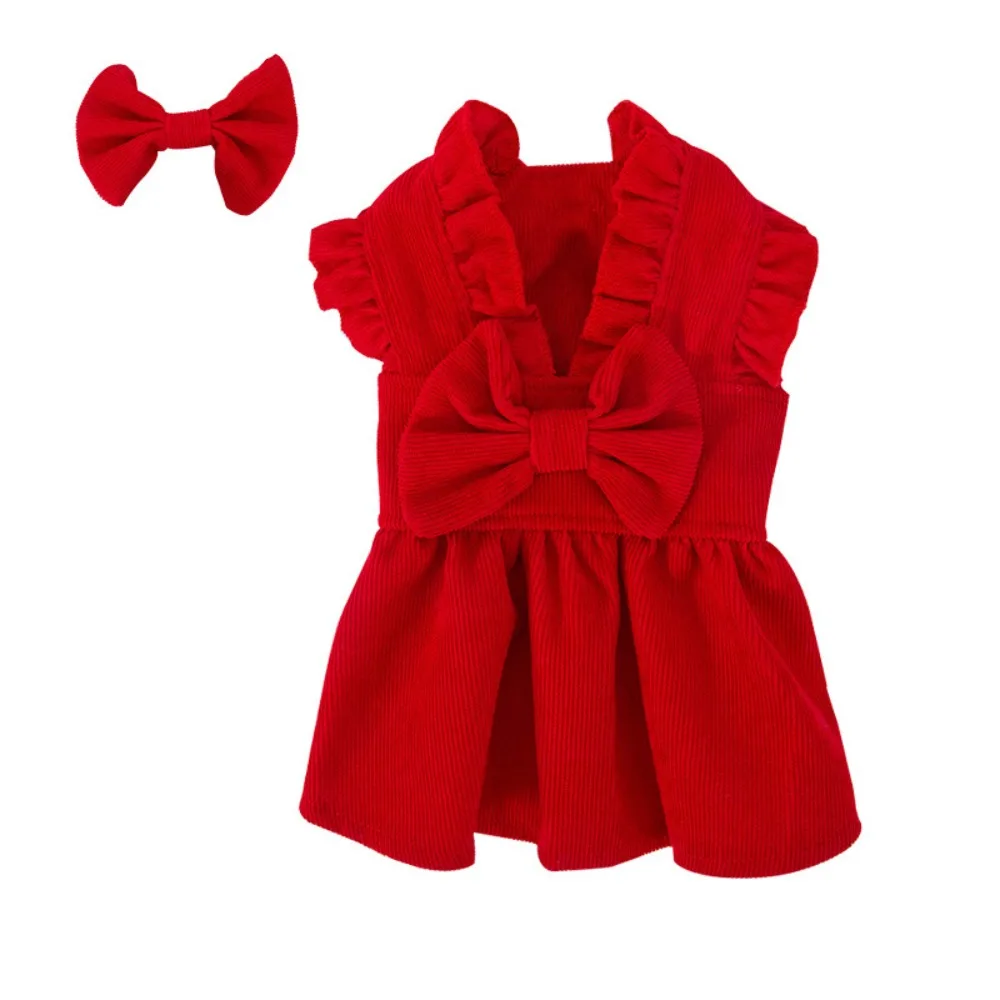 

Pet Clothing Pleated Pet Corduroy Skirt Sweet New Year Christmas Bow Dog Skirt Cute Elegant Pet Costume Photograph Prop