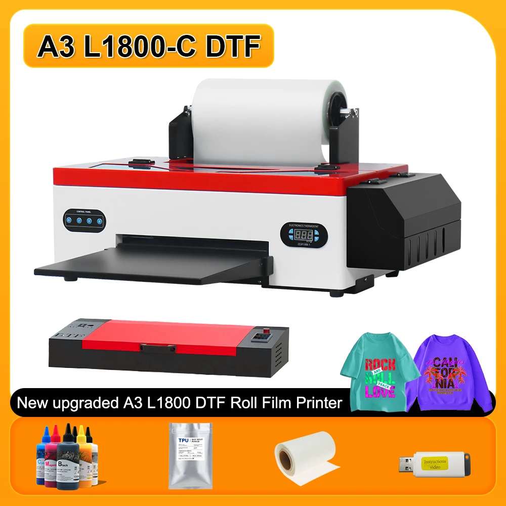 

L1800 DTF Printer A3 DTF Printer Directly transfer film A3 impressora DTF Printer Set with Roll Feeder T shirt Printing Machine