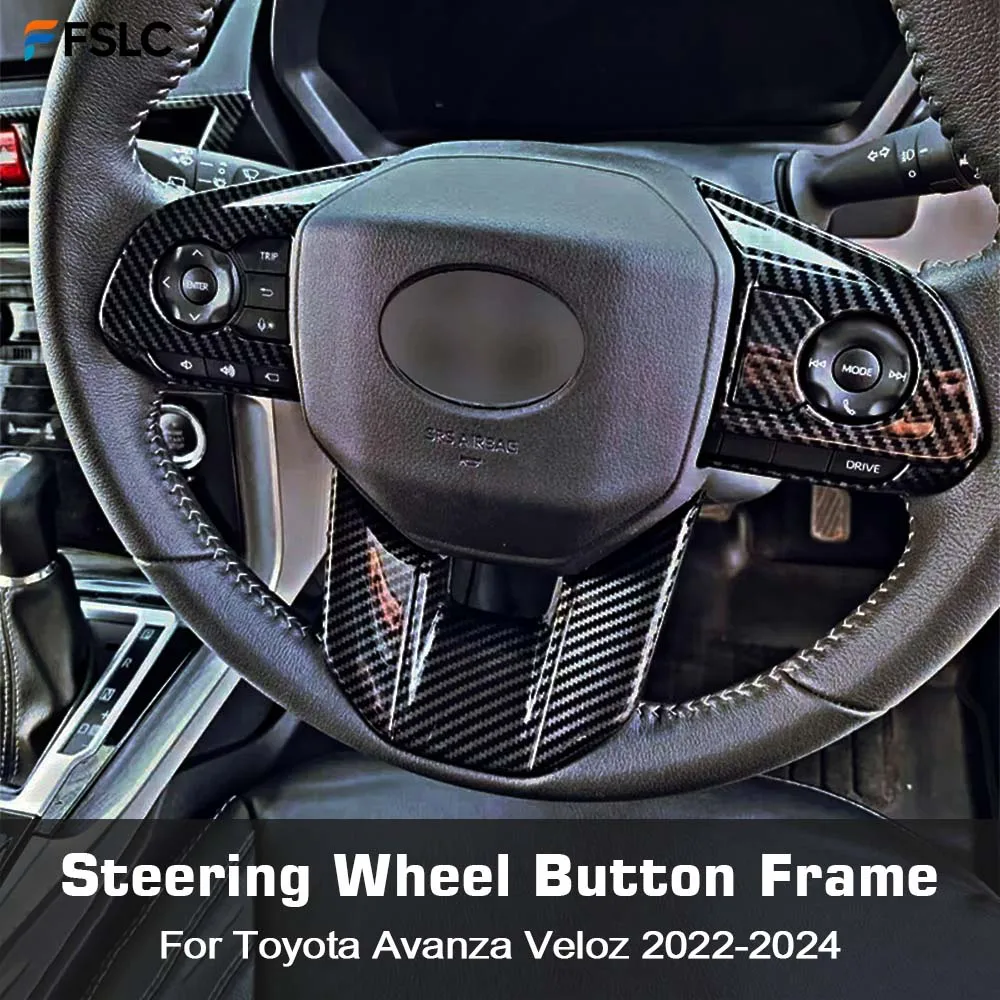 ⭐Genuine⭐ Steering Wheel Button Frame For Toyota Avanza Veloz 2022 2023 2024 Accessories Carbon Fiber Switch Button Cover Frame