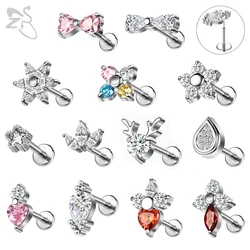 ZS 1 PC Threadless Stainless Steel Labret Lip Piercing CZ Crystal Lips Ring 16G Cartilage Helix Tragus Piercing Earring 6/8/10MM