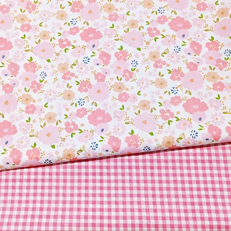 8 Stück reiner Baumwollstoff mit Blumenmuster, niedlich, mehrfarbig, vorgefertigter Stoff zum Aufnähen, zum Basteln, für DIY-Näharbeiten, Scrapbooking, Q – Detail 1