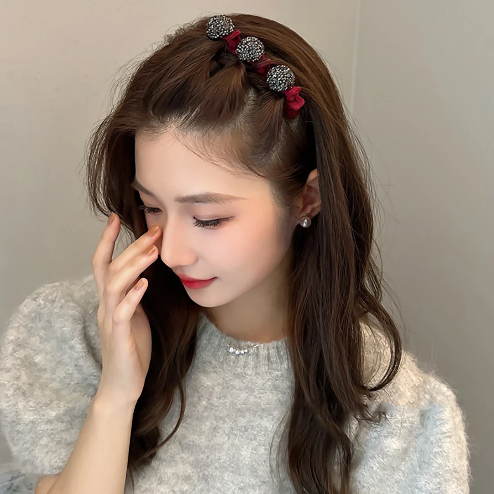 Molans Fashion Round Rhinestone Braided Flocking Hairpin Hair Hoop Broken Hair Clip Women Fixed Headband Lazy Hair Accessories