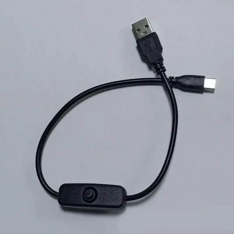 Portable USB to Type C Charging Cable Wire with Power Switching Button 22AWG