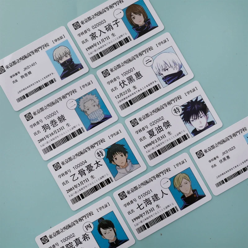 Japanese Anime Figures Student ID Card Animation Yuji Gojo Yuta Megumi PVC Name Cards For Fans Gift Cosplay