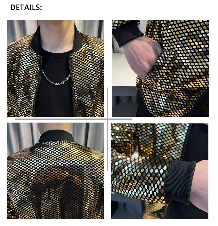 Spring and summer boys personality fashion sunscreen clothes nightclub fashion men thin jacket jacket gold sequin costume