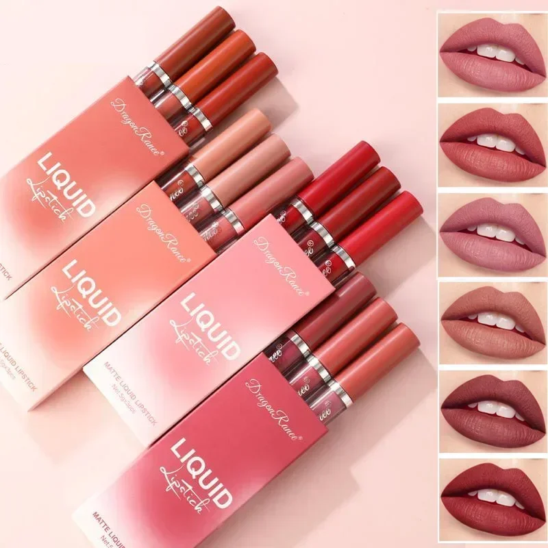 3 stücke Samt Matte Lip Gloss Set Wasserdichte Lange-tragen Flüssigkeit Lippenstift Lippen Farbe Lippen Täglichen Make-Up Frauen Kosmetik