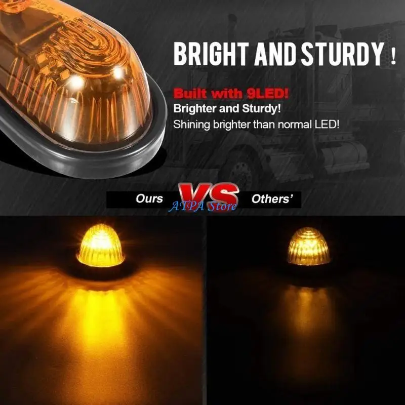 

U13C 5Pcs Cab Marker Lights Teardrop Cab Lights Roof Running Top Marker Lights 9 LEDs