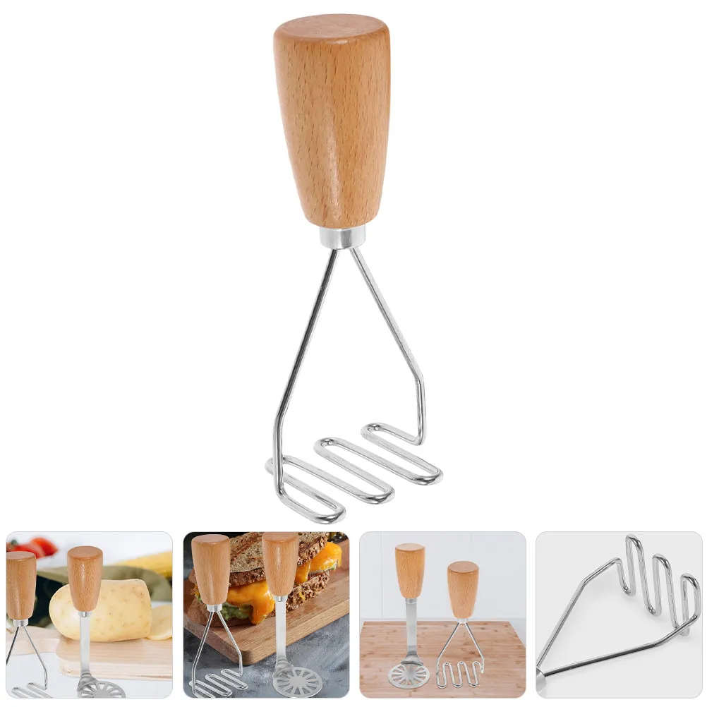 

Wooden Handle Potato Masher Stainless Steel Head Multi Use Manual Crusher for Potatoes Carrots Pumpkins Kitchen Utensil