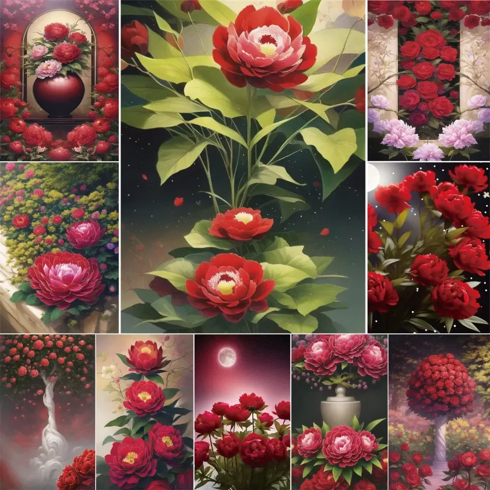 

599463 Flower Red Peony DIY Painting By Numbers Package Acrylic Paints 50*70 Painting On Canvas