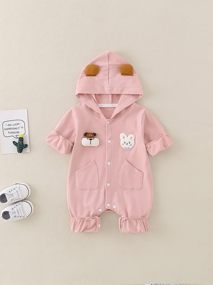 Primavera casual terno de uma peça para meninos do bebê com chapéu única camada de algodão confortável respirável roupas para bebês adere