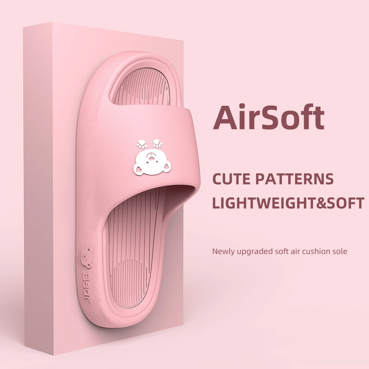 Cute Cartoon Bear EVA Slippers Thick Cushion Sole Non‑Slip Open Toe Slides Soft Comfort Slippers For Household Daily Wear