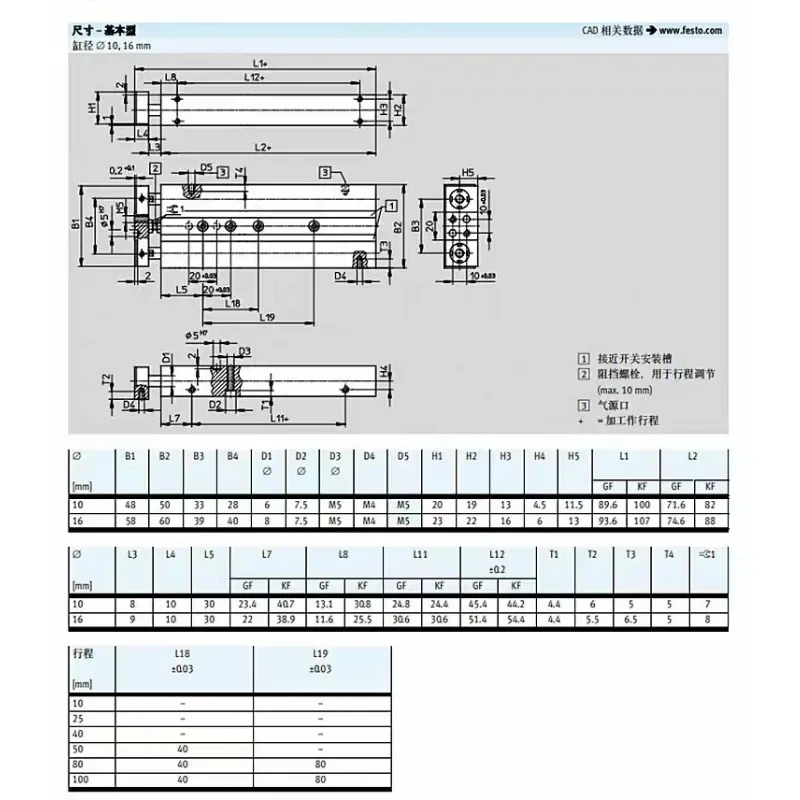 F-esto cylinder DPZJ/DPZ-10-16-25-23-20-20-40-50-80-100-P-A-GF/KF