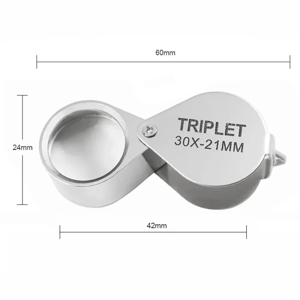 Portable 30X Jewelers Loupe Magnifying Glass 21mm Gold Silver Mini Pocket Magnifier with Strap for Jewelry Reading & Gem Inspect
