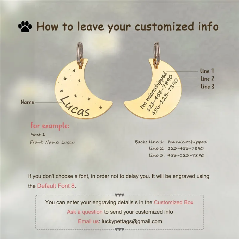 Personalized Anti-lost ID Tag Moon Shape Name Tags Plates Free Engraving Cats Kitten Nameplate Pendant DIY Accessories for Pets