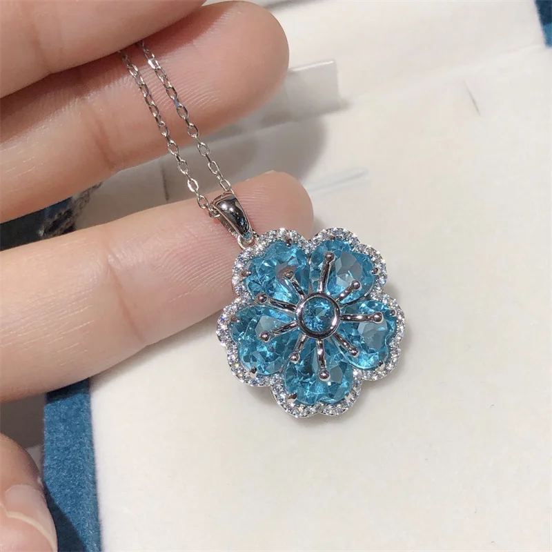 

Natural Swiss Blue Topaz Sterling S925 Silver Pendant 8.2 Carats Genuine Gemstone Women Romantic Classic Fine Jewelry Gifts