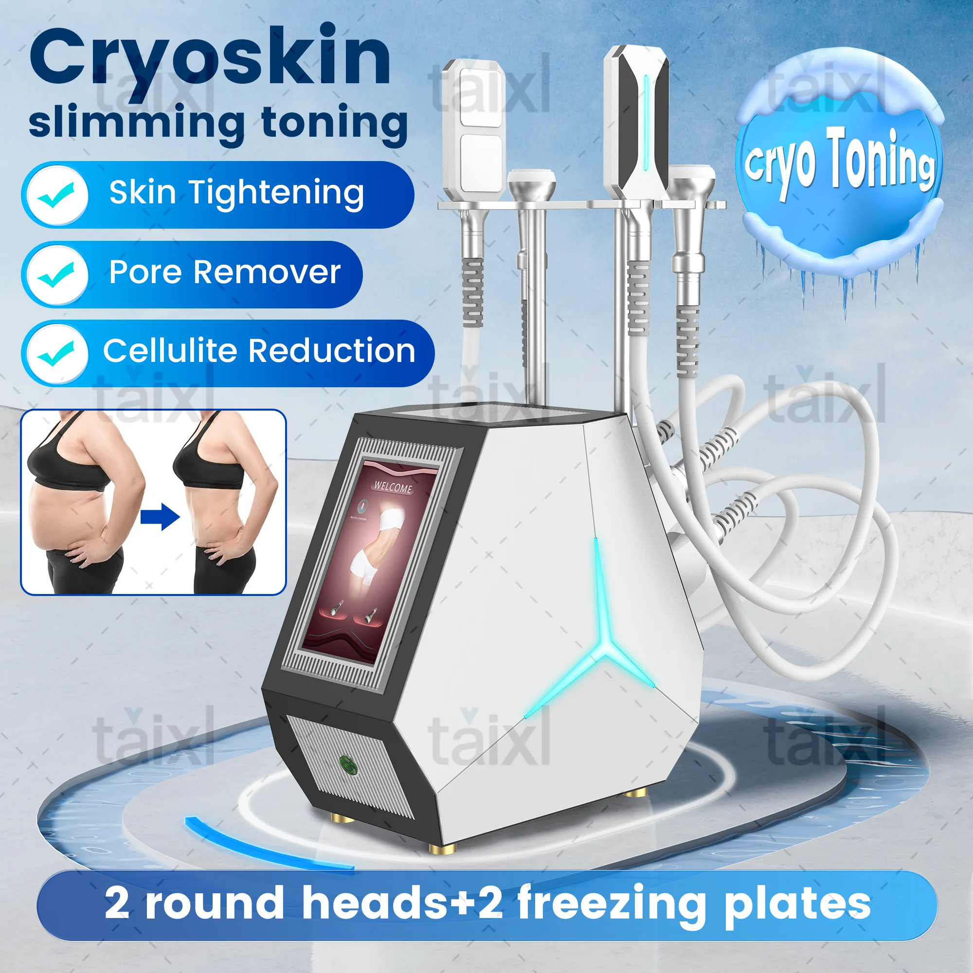 

New Product 4 Handles Cryo Ems Plates Pads Sculpting Machine Cryoskin Skin Lifting Cool Freeze Fat Burning Device for Slimming
