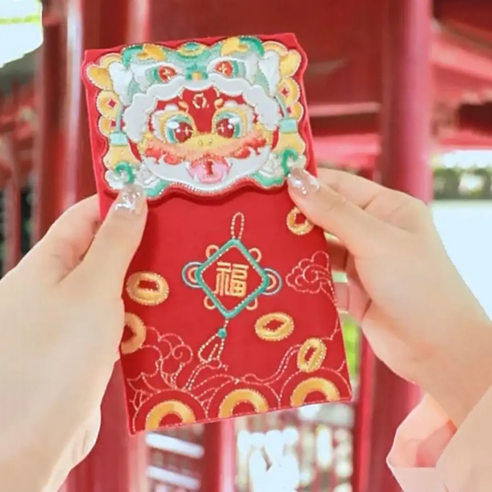 Chinese Style Red Envelopes Traditional Best Wishes Embroidery HongBao Hanging with Rope Blessing Red Packets New Year