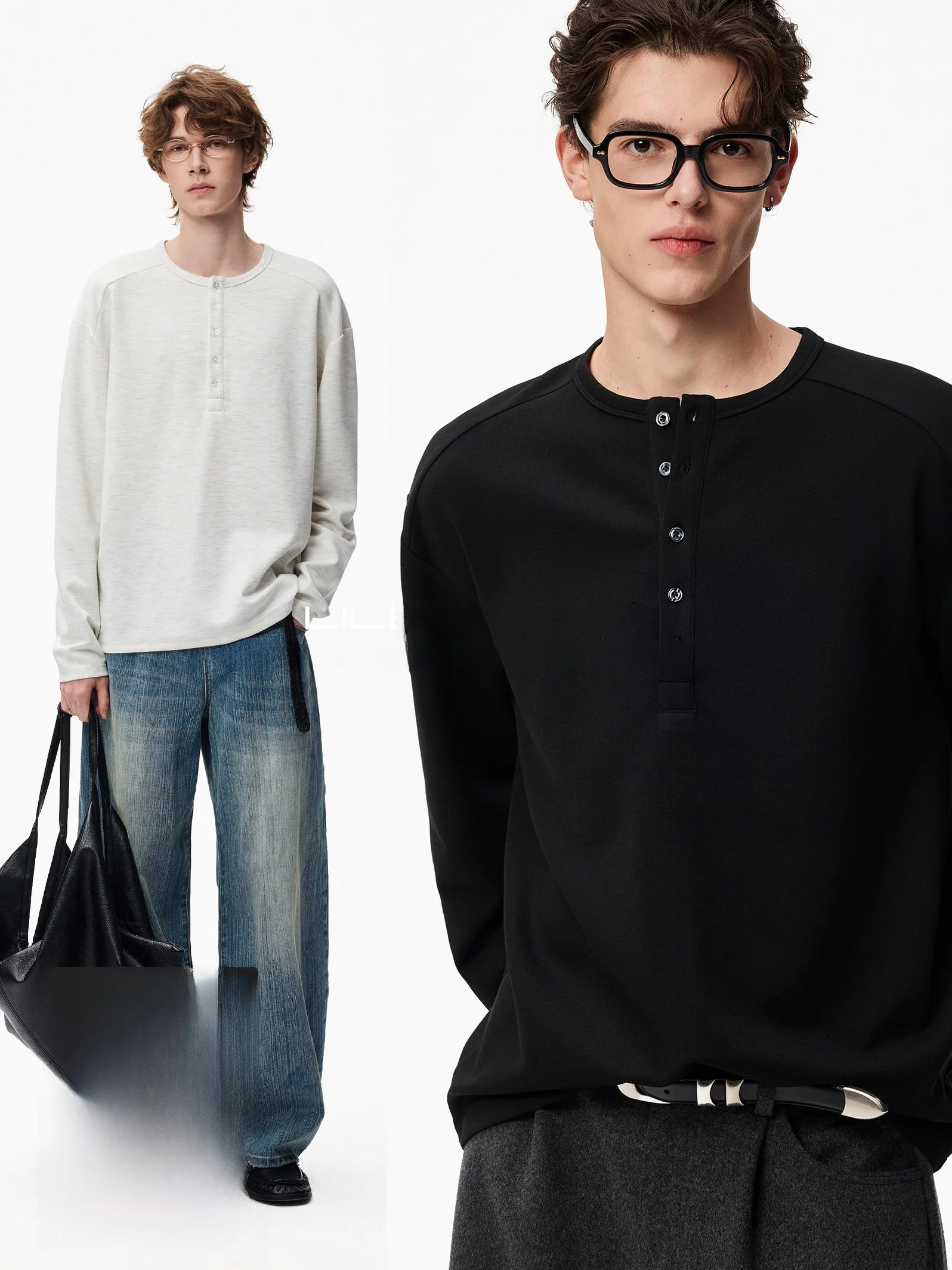 Lilbetter Men's Long Sleeve Knitted Wool Blend T-Shirt Henry Collar Loose Fit Casual Fashion Urban Style Polyester Blend