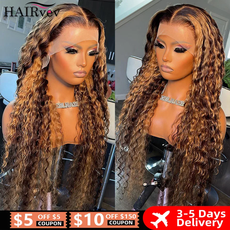 

Highlight Ombre Lace Front Wig Curly Human Hair Wigs Brazilian Honey Blonde Colored HD Deep Wave Frontal Wigs For Women Glueless