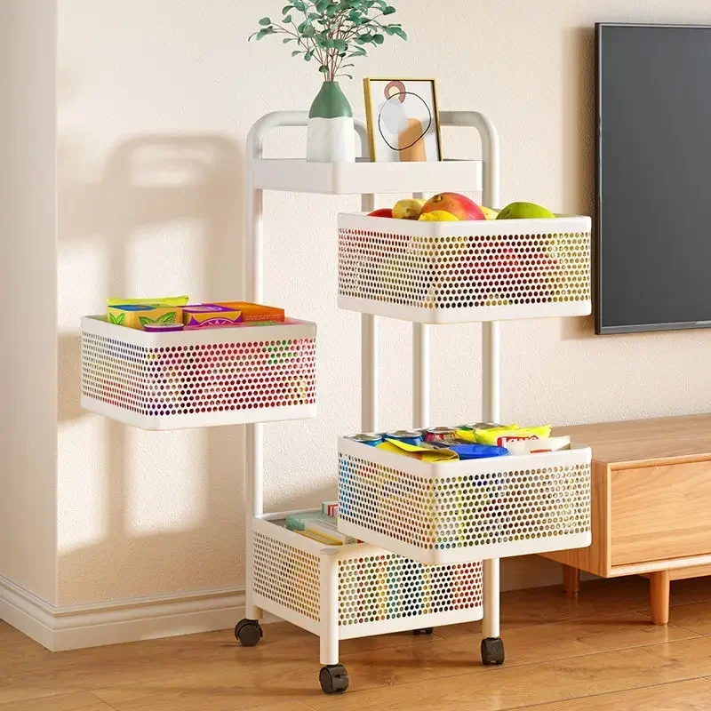 Multi-functional Storage Rack Home Installation Free Vegetable and Fruit Basket Removable Rotating Kitchen Shelving Multi-floor