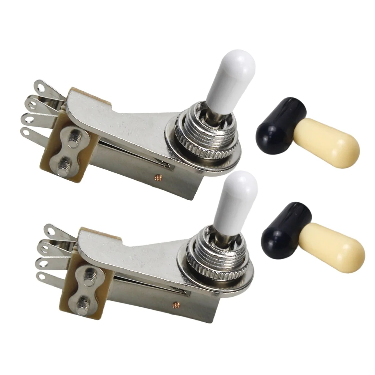 FLEOR 2 Stück L-förmige 3-Wege-Gitarren-Tonabnehmer-Wahlschalter & schwarze/cremefarbene/weiße Spitzen für E-Gitarre und Bass