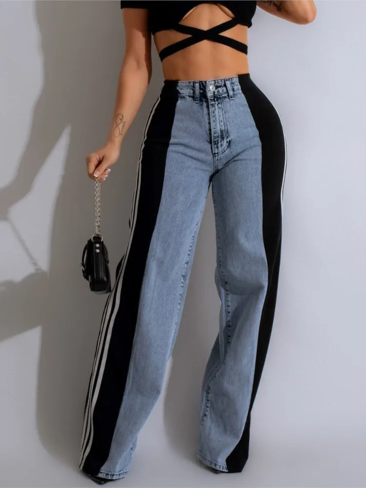 2024 New Autumn Y2K High Waist Baggy Jeans For Women Fashion Loose Denim Wide Leg Pants Casual Female Clothing Patchwork 