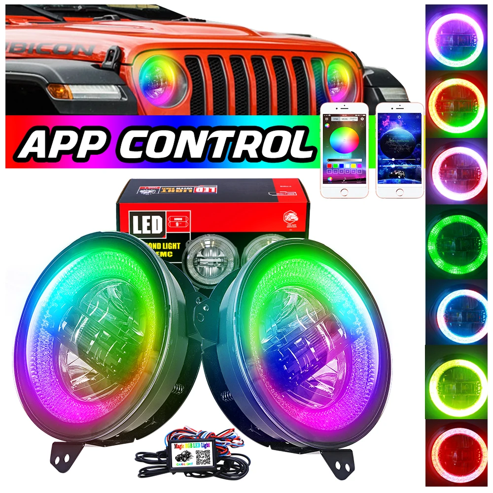 

STLF Demon Eye Rgb Projector 9 Inch Inches Round High Low Beam Led Head Light Headlight for Wrangler Jl