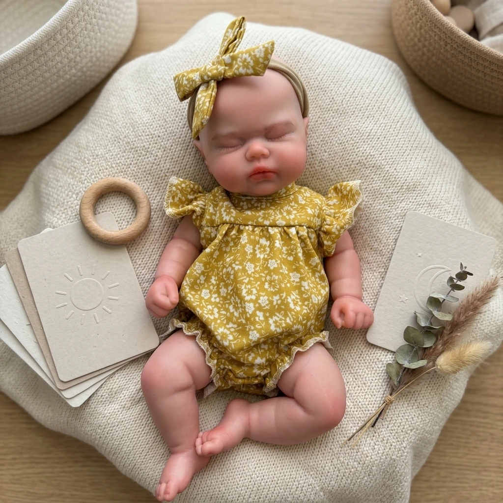 13 Inch Full Body Silicone Reborn Doll Closed-Eyes Sleeping Design Realistic Hand-Painted Waterproof Collectible Art Ornament fo