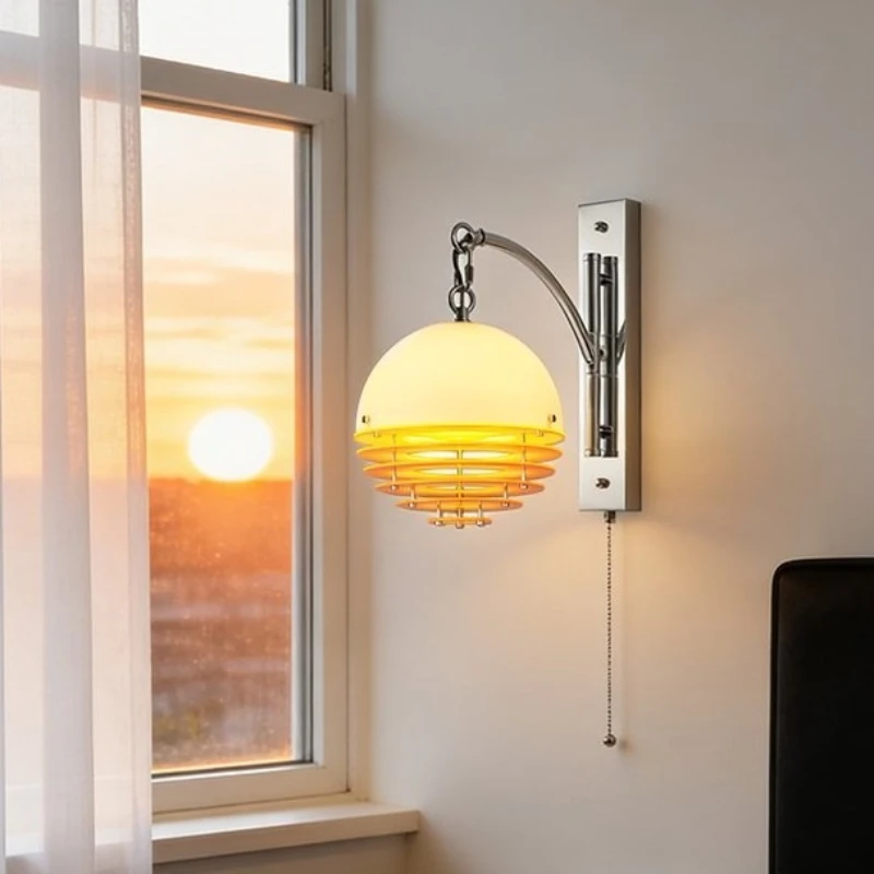 Vintage Bauhaus Metal Glass Wall lamp Adjustable Retro Industrial Star Planet Sunset Ambient LED Bedside Wall Light with Switch