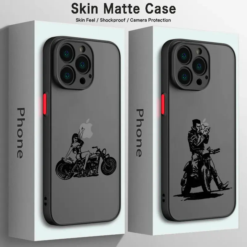 Motor Smoking Girl  Matte Phone Case For iPhone 15 14 13 12 11 Pro Max Plus 13 Mini X XR XS MAX 8 7 Plus 6  Hard PC Coque Coupe