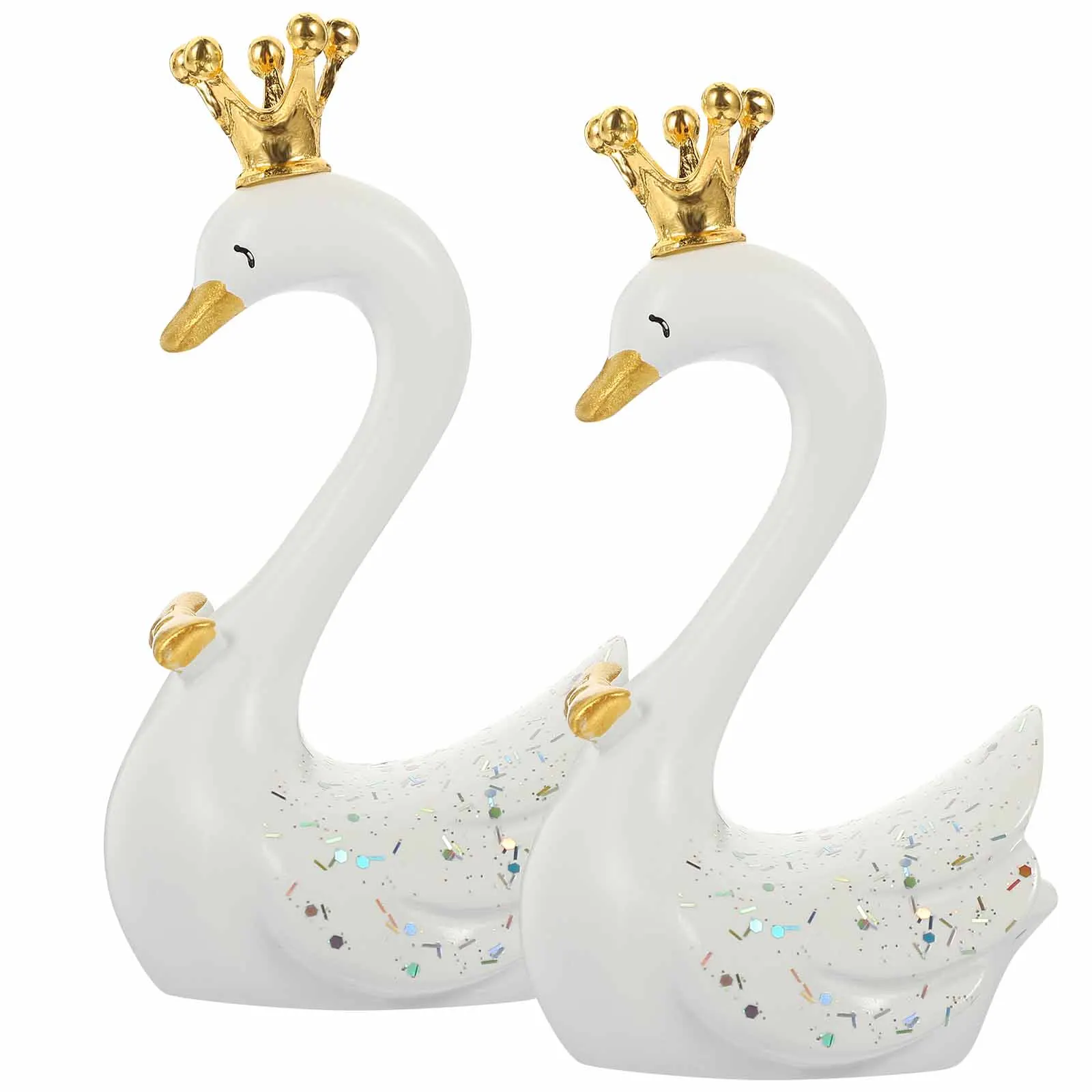 

2Pcs Crown Swan Jewelry Premium Resin Safe Food Grade Swan Statue Birthday Wedding Cupcake Toppers Cake Decorations Fruit Plate