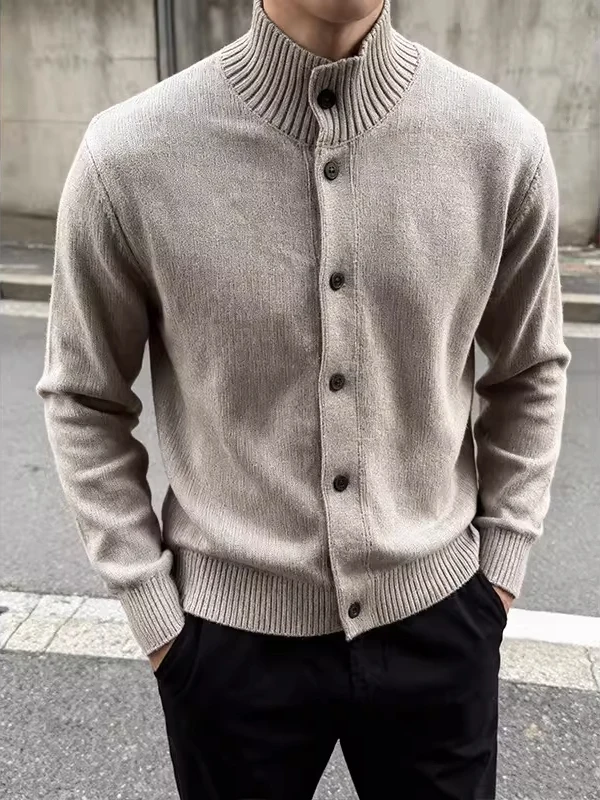 

Мужской вязаный кардиган цвета хаки, теплый зимний базовый слой, свободный крой, однотонный, для дома и повседневной носки