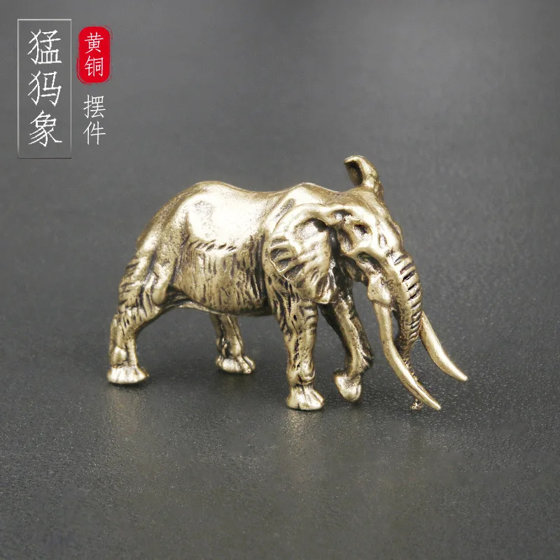 Pure Brass Mammoth Desktop Decoration Elephant Bronze Statue Crafts Collectible Artsy Object Tea Ornaments Decoration Old Bronze