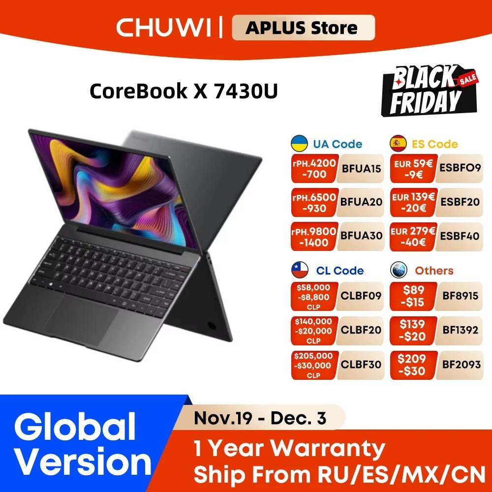 CHUWI CoreBook X AMD R5-7430U Laptop 14.1'' 2K Screen 16GB DDR4 RAM 512GB SSD Windows 11 Wifi6 Cost-Effective Convenient Laptop