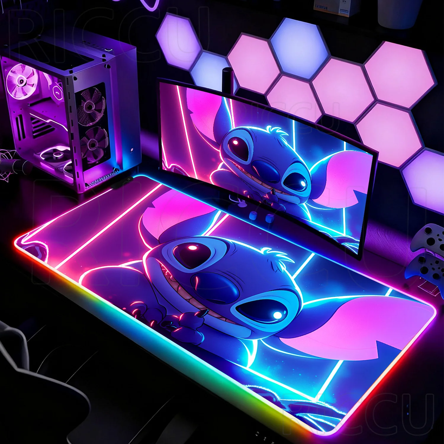 

RGB XXL HD Print Stitch Hot Desk Mat Anime Stitch Kawaii Mousepad Rug Keyboard LED Mouse Pad Laptop Gaming PC Accessories carpet