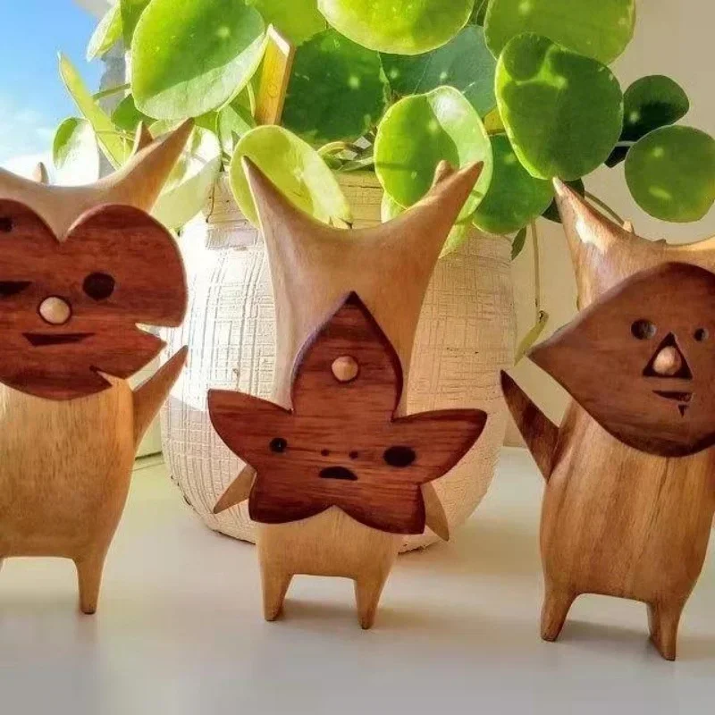 1/3pcs Wooden Korok Statue Family Game Breathed Of The Wilds Handwork Statues Garden Ornament Carving Gift Home Room Decoration