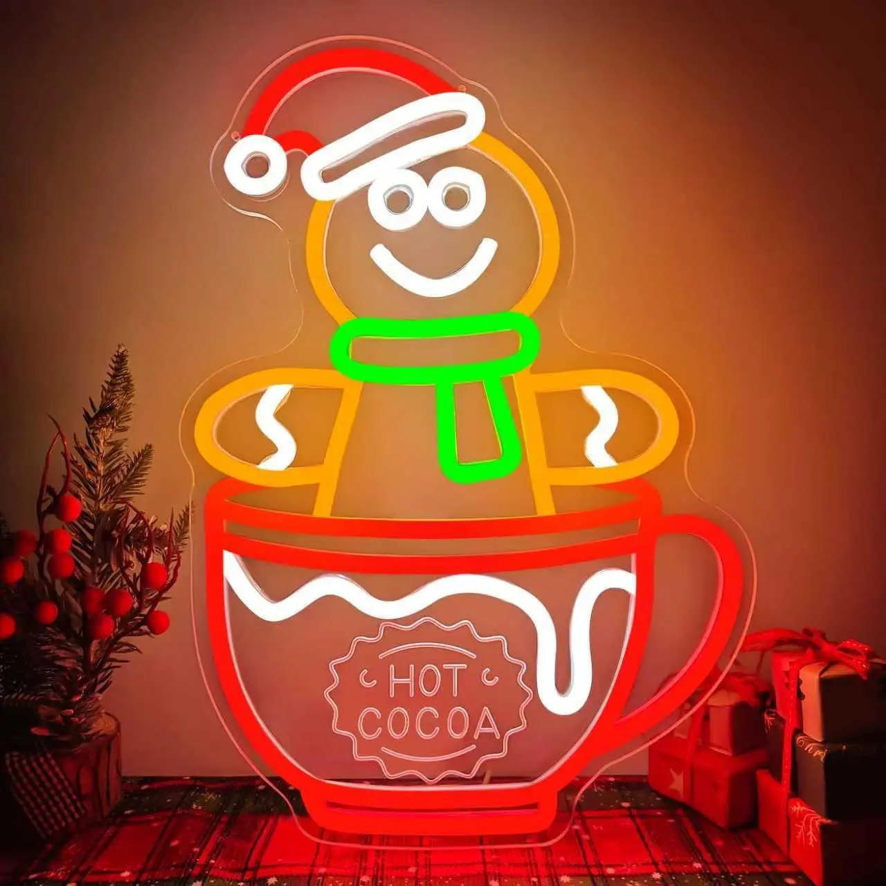 عيد الميلاد النيون تسجيل الكاكاو الزنجبيل رجل ضوء النيون ل الكاكاو بار مكتب الحفلات غرفة المعيشة جدار ديكور عيد الميلاد النيون جدار تسجيل #1